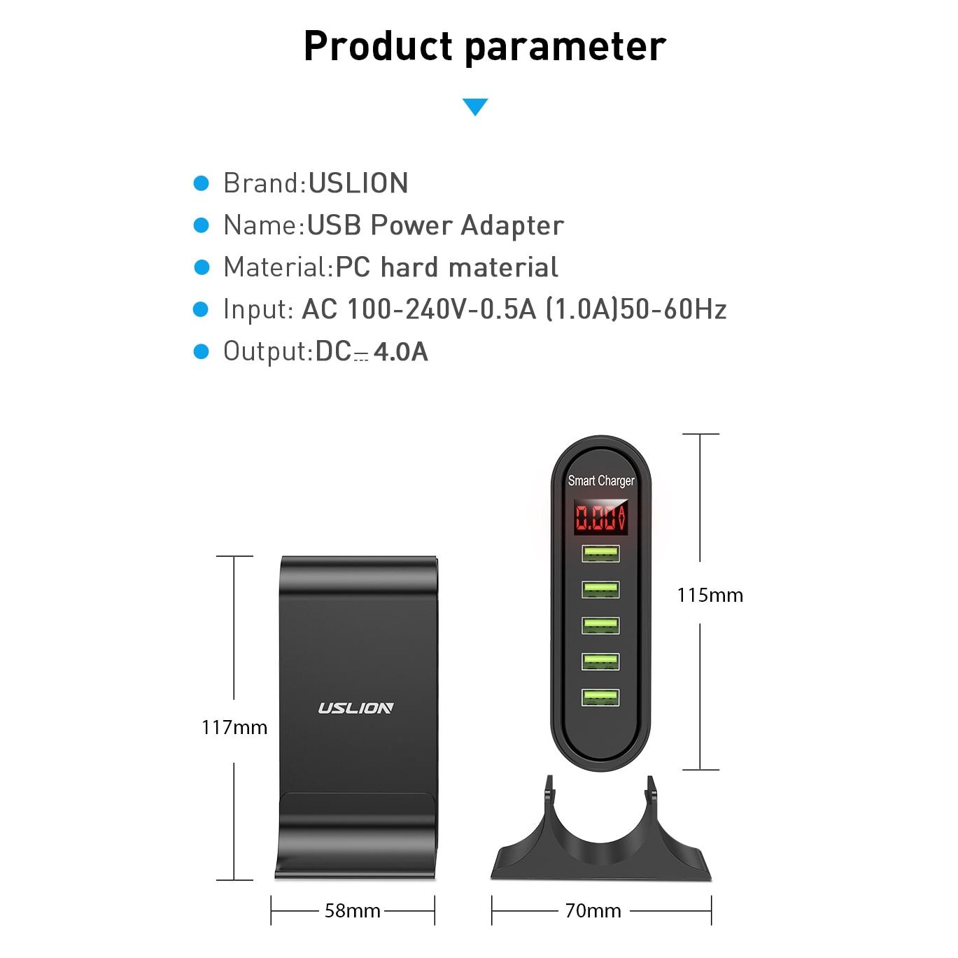 Station de charge USB à 5 ports pour écran Xiaomi LED, chargeur multiple universel pour téléphone