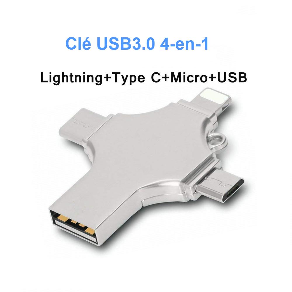 Clé USB de multi port 4en1 32 Go Android/iPhone/Type-c/USB2.0
